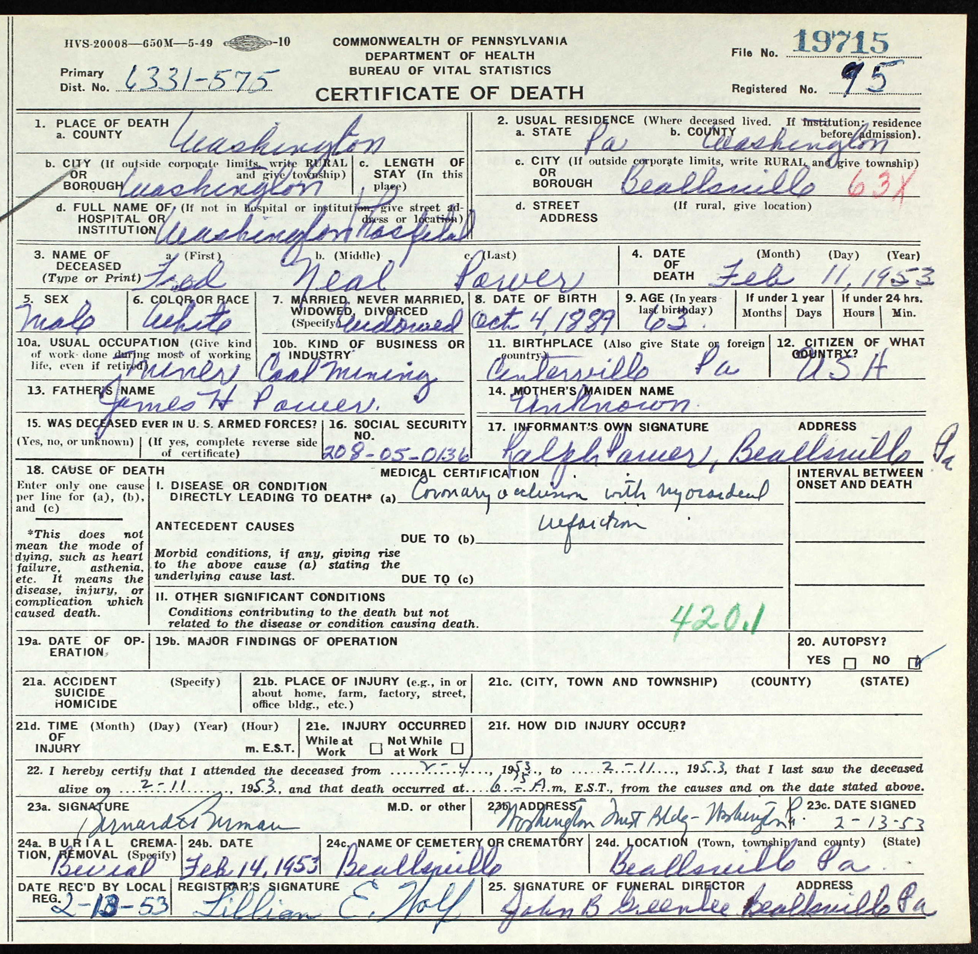 death certificate